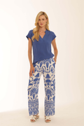 Model showcasing Pomodoro 62601 Goa Border Trousers Mid Blue by pomodoro, shop pomodoro at Dotique in stylish patterned design