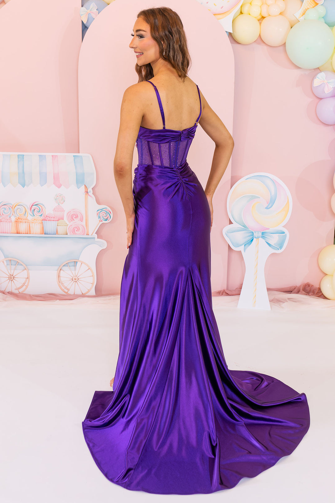 Prom Frocks PF1151 Purple Shiny Stretch  Satin Prom Dress - Dotique