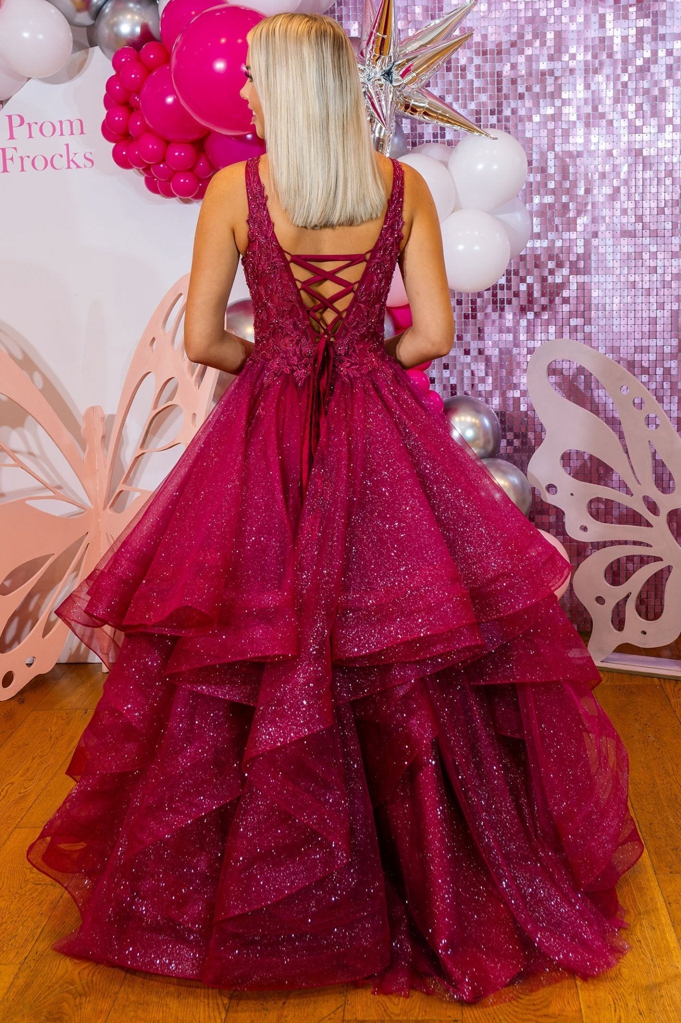 Prom Frocks PF1038 Raspberry Pink Layered Mesh Prom Ballgown - Dotique Chesterfield