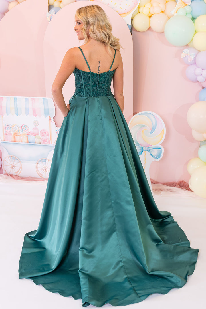 Prom Frocks PF1105 Dark Green Satin Prom Dress - Dotique