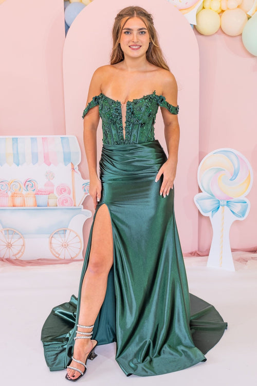 Prom Frocks PF1110 Dark Green Stretch Satin Prom Dress – Dotique