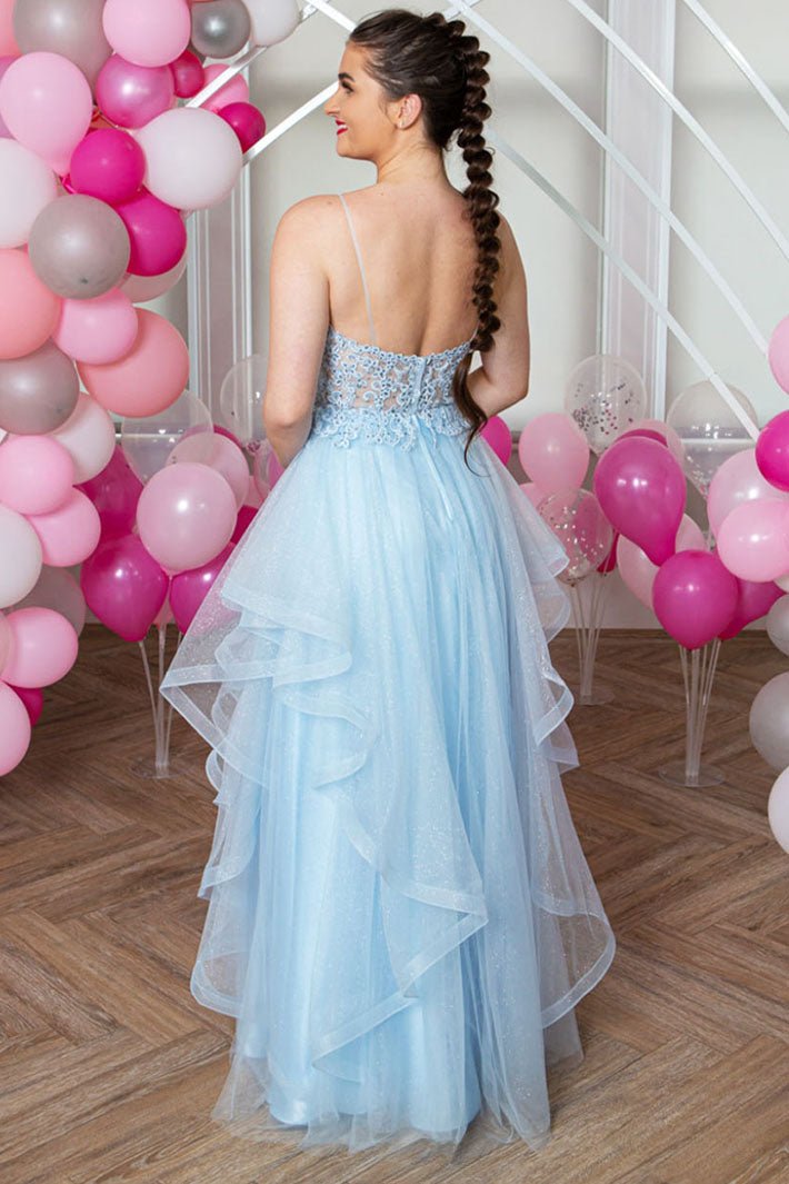ralph lauren shirt dress A-Line Sweetheart Neck Off Shoulder Tulle Gray Blue Long Prom Dress, B –  dresstby main image 1