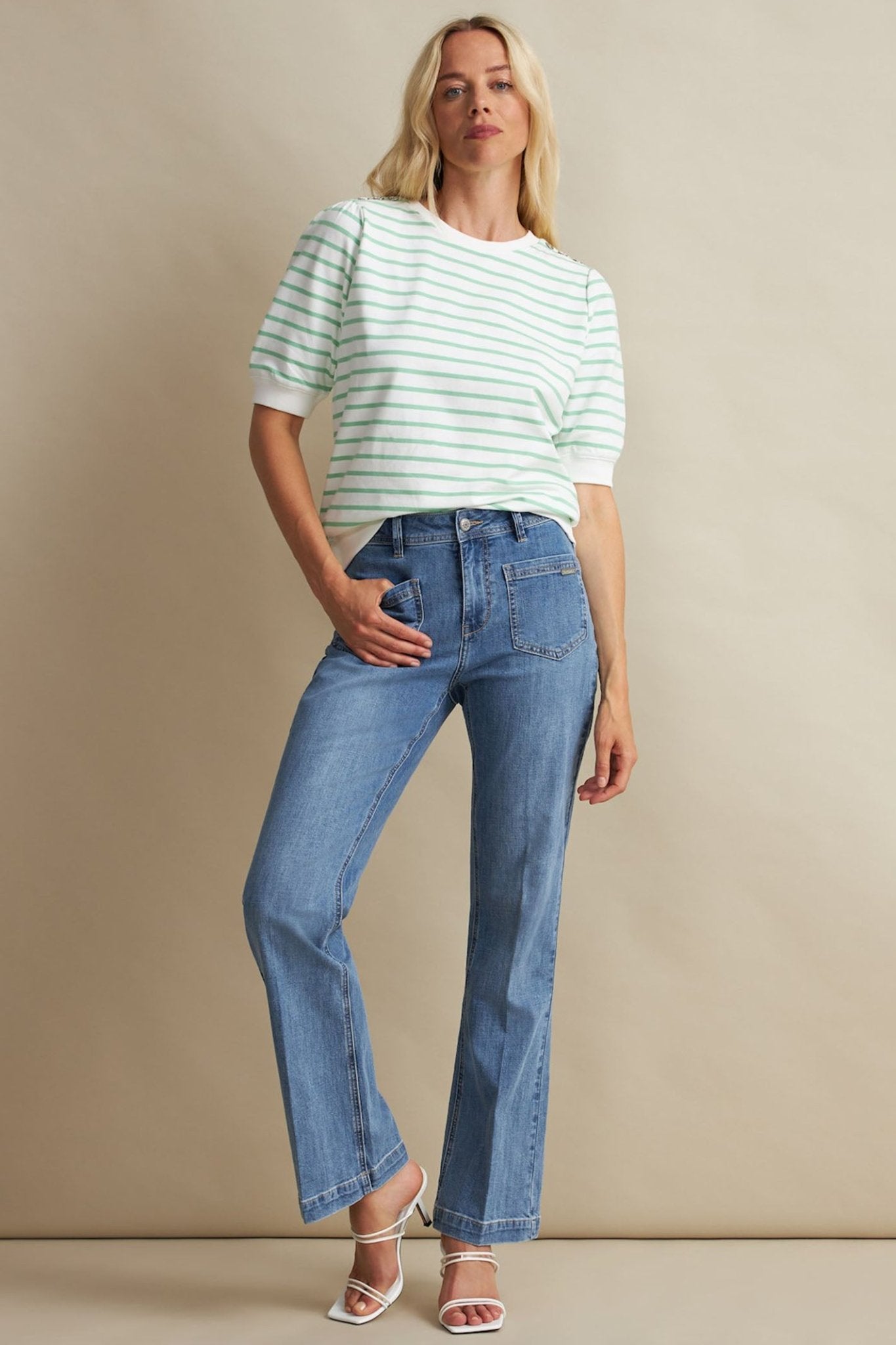 Red Button SRB4151 Midstone Blue Babette Front Patch Pocket High Rise Jeans - Dotique