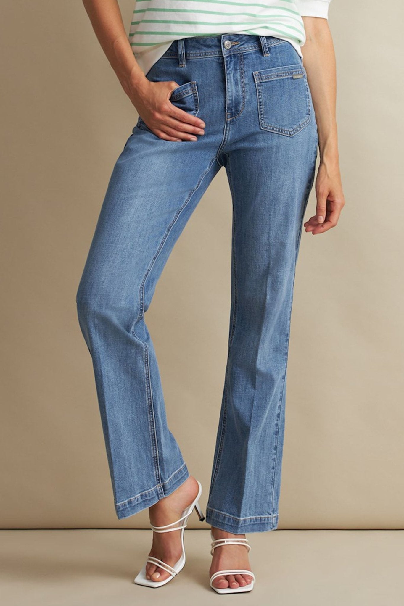 Red Button SRB4151 Midstone Blue Babette Front Patch Pocket High Rise Jeans - Dotique