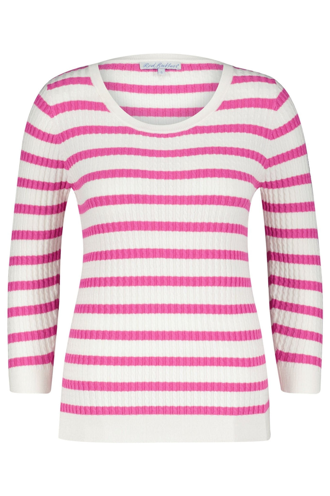 Red Button SRB4195 Cyclaam Pink Stripe Long Sleeve Cable Knit Top - Dotique