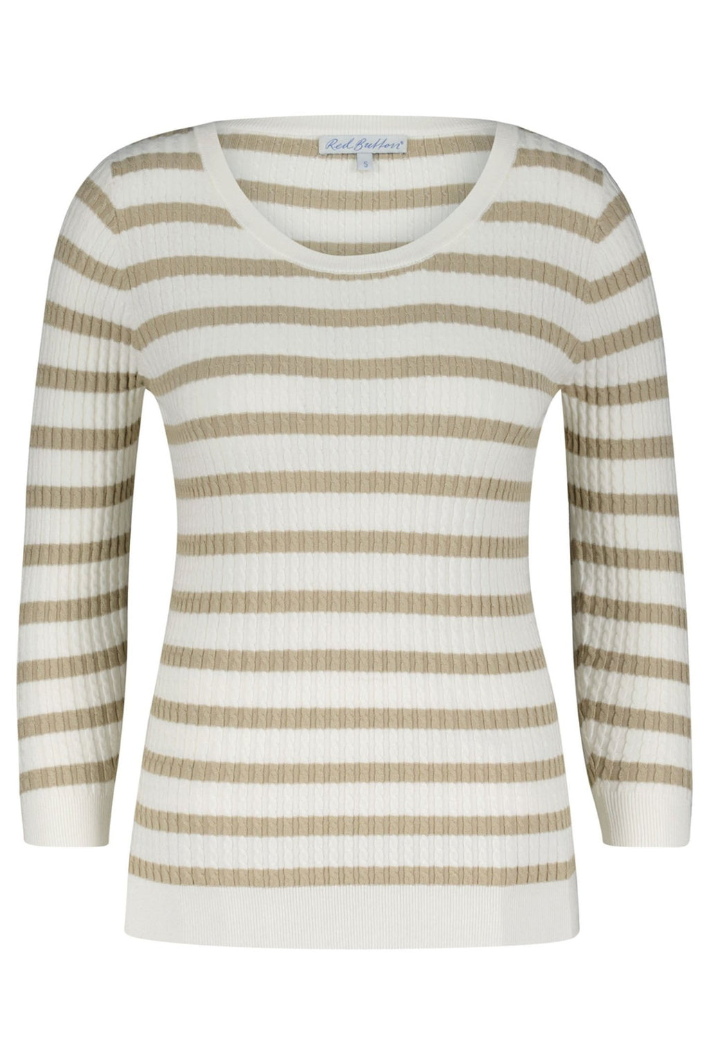Red Button SRB4195 Stone Beige Stripe Long Sleeve Cable Knit Top - Dotique