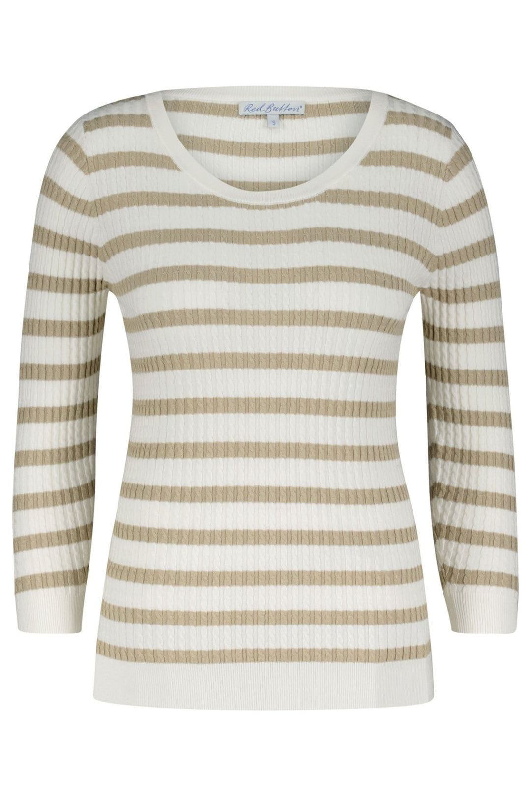 Red Button SRB4195 Stone Beige Stripe Long Sleeve Cable Knit Top - Dotique