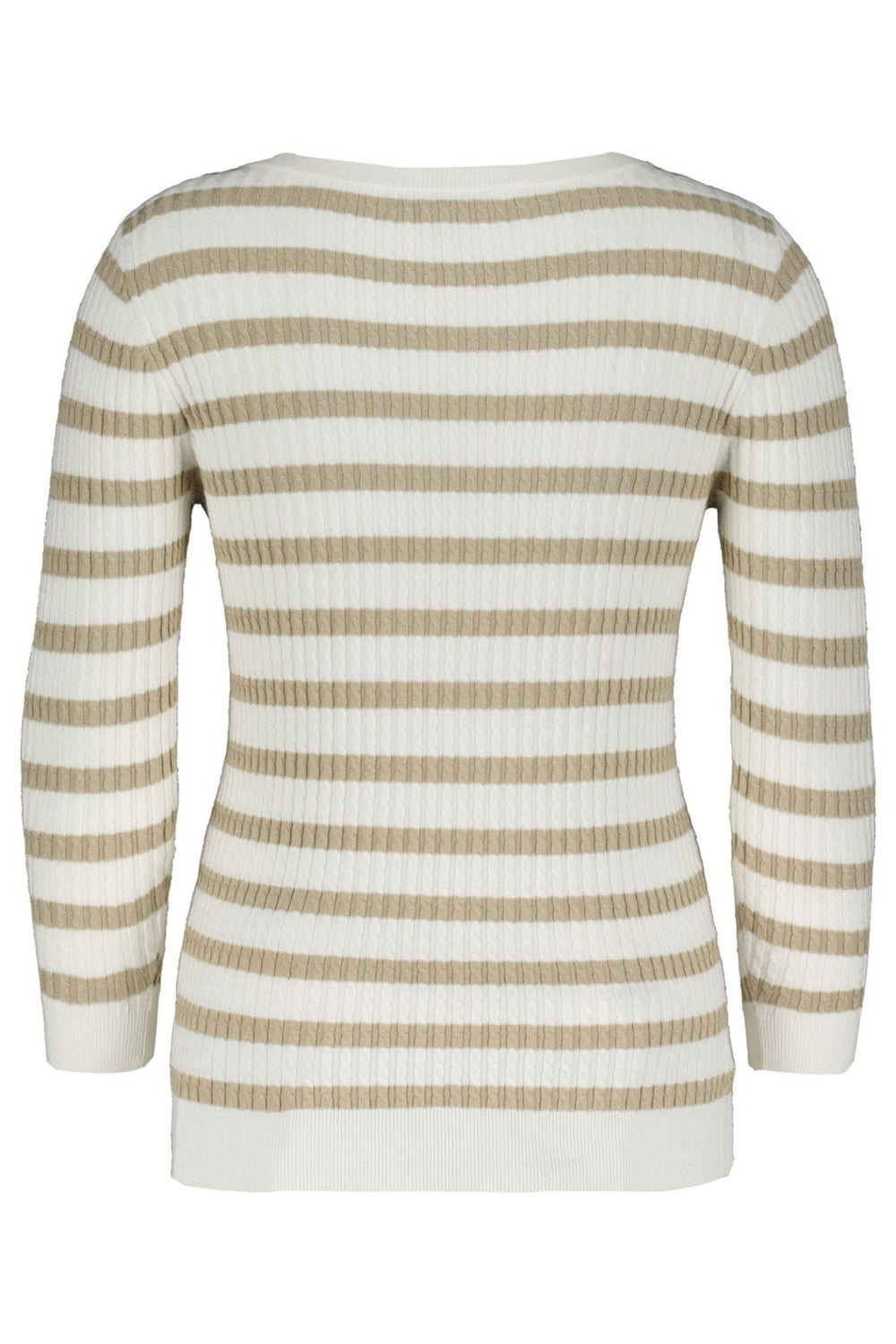 Red Button SRB4195 Stone Beige Stripe Long Sleeve Cable Knit Top - Dotique
