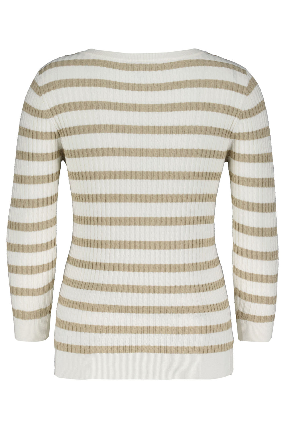 Red Button SRB4195 Stone Beige Stripe Long Sleeve Cable Knit Top - Dotique