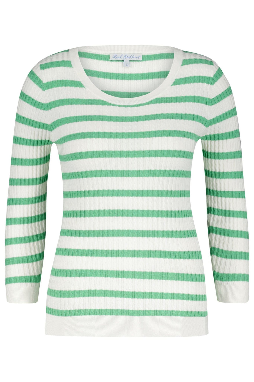 Red Button SRB4195 Summer Green Stripe Long Sleeve Cable Knit Top - Dotique