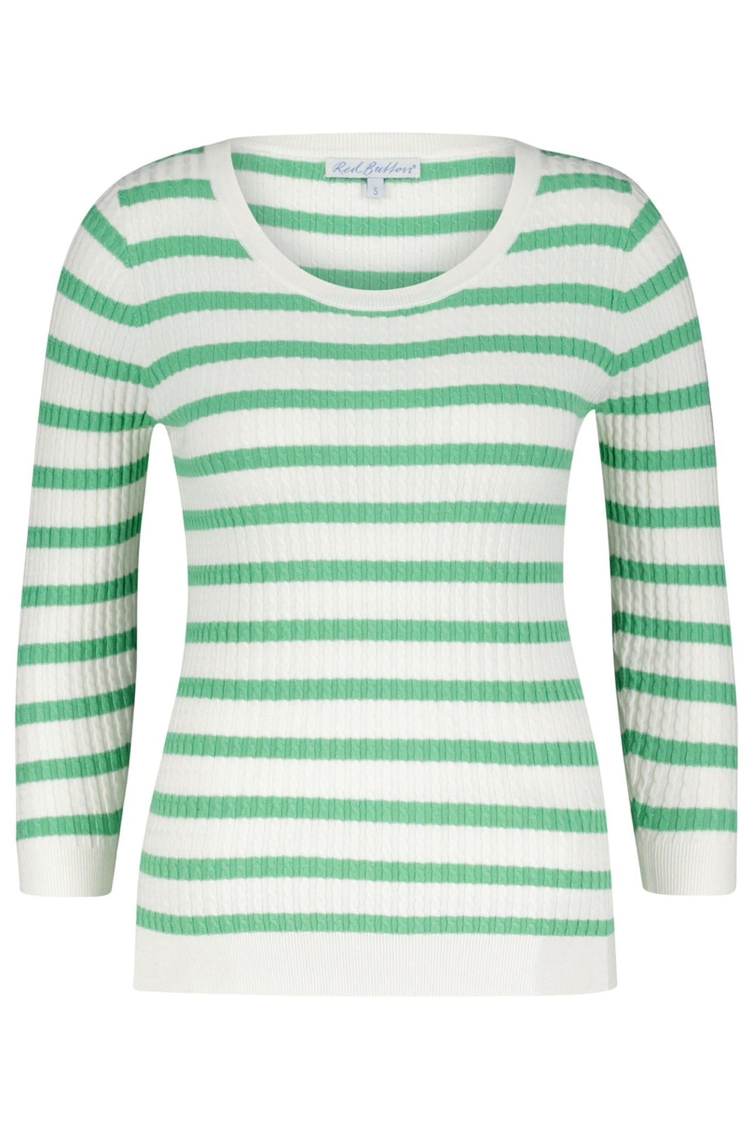 Red Button SRB4195 Summer Green Stripe Long Sleeve Cable Knit Top - Dotique