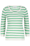 Red Button SRB4195 Summer Green Stripe Long Sleeve Cable Knit Top - Dotique