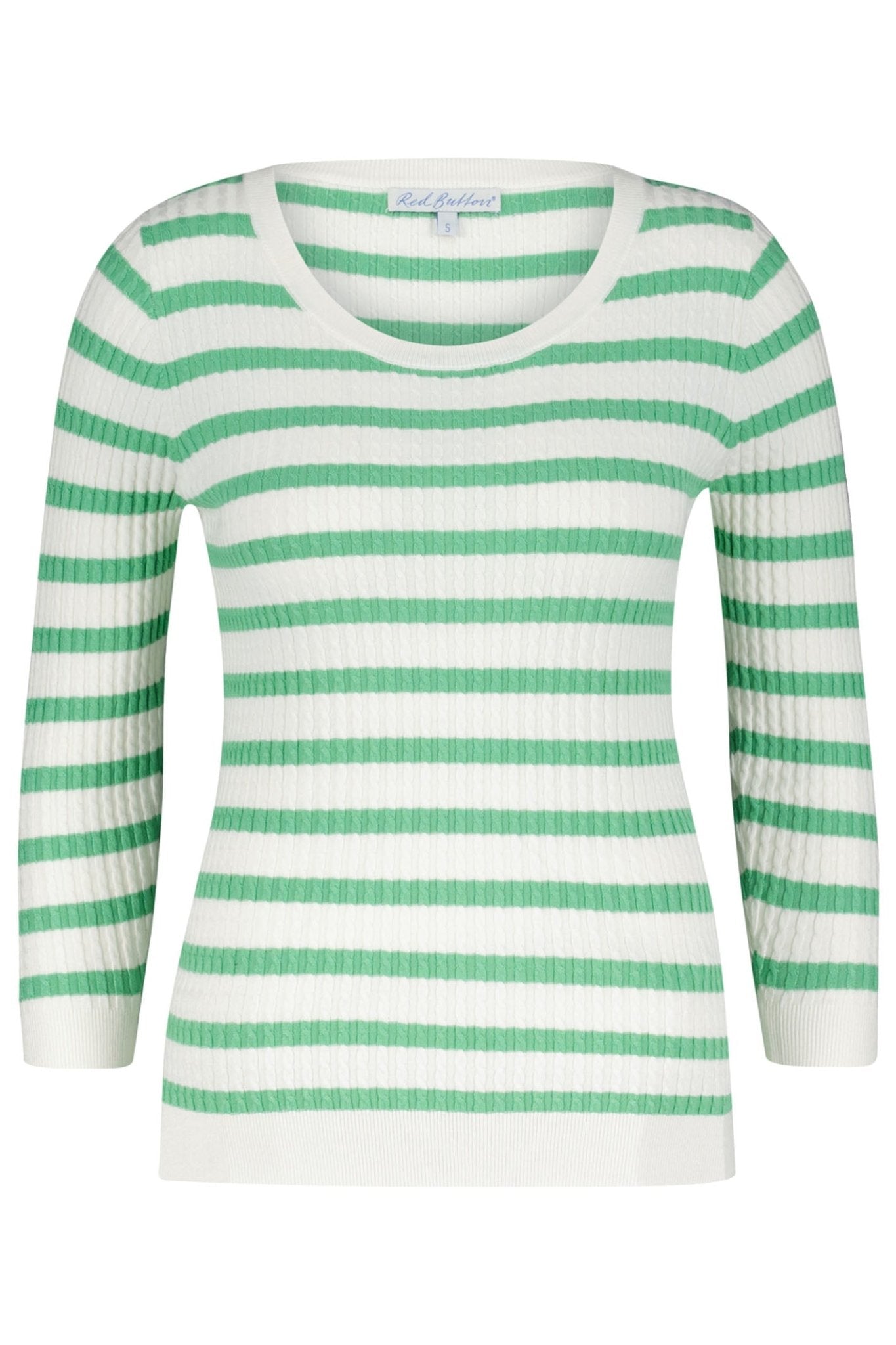 Red Button SRB4195 Summer Green Stripe Long Sleeve Cable Knit Top - Dotique