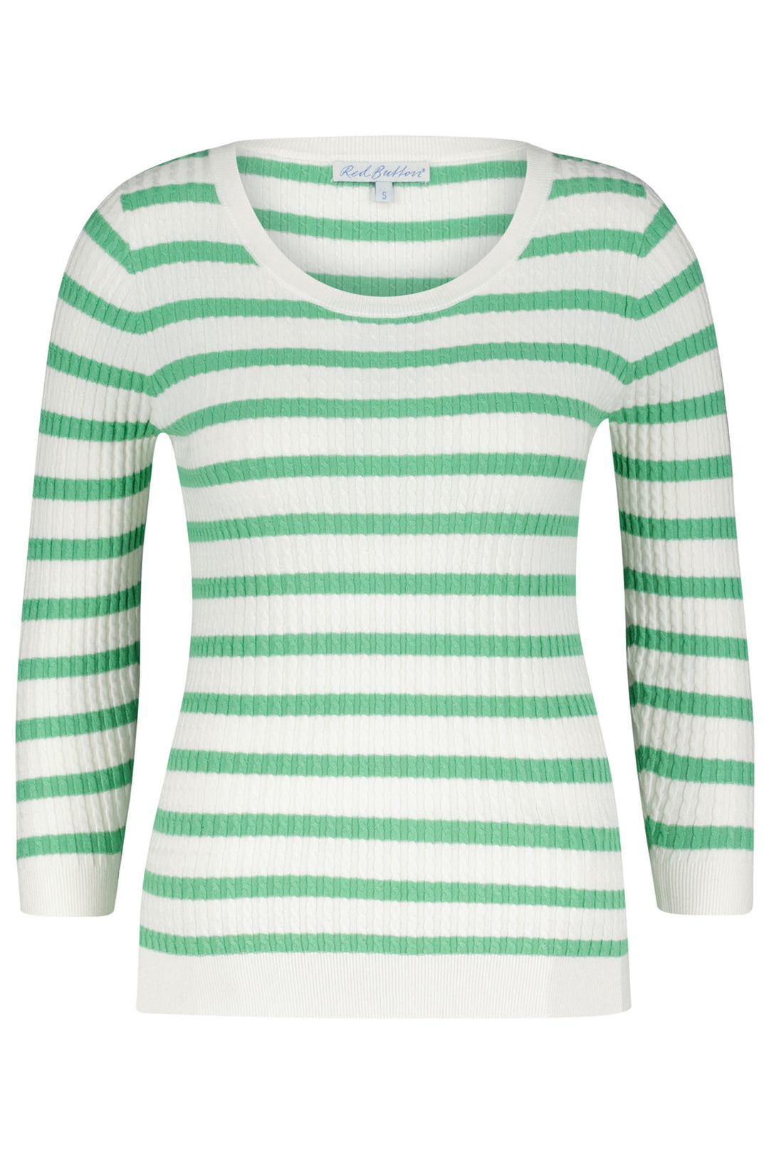 Red Button SRB4195 Summer Green Stripe Long Sleeve Cable Knit Top - Dotique