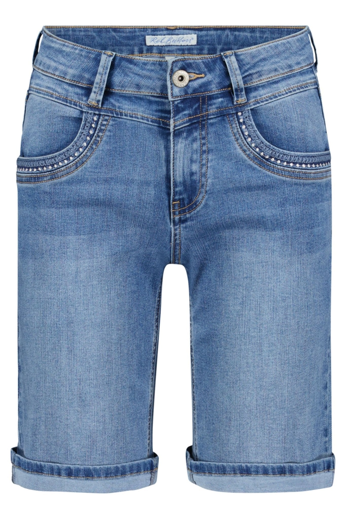 Red Button SRB4217 Sienna Embroidery Stonewash Denim Shorts - Dotique