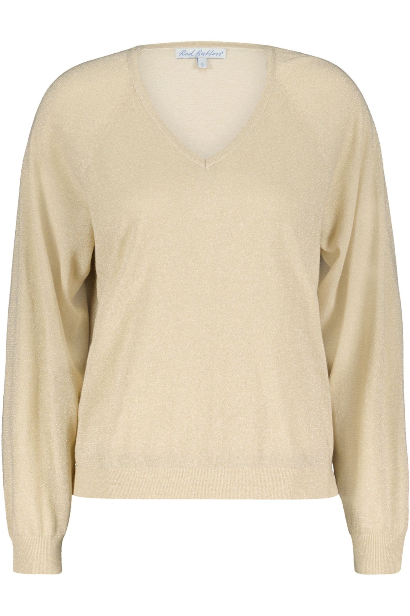 Red Button SRB4223A Fay Champagne Gold Lurex Fine Knit V Neck Jumper - Dotique