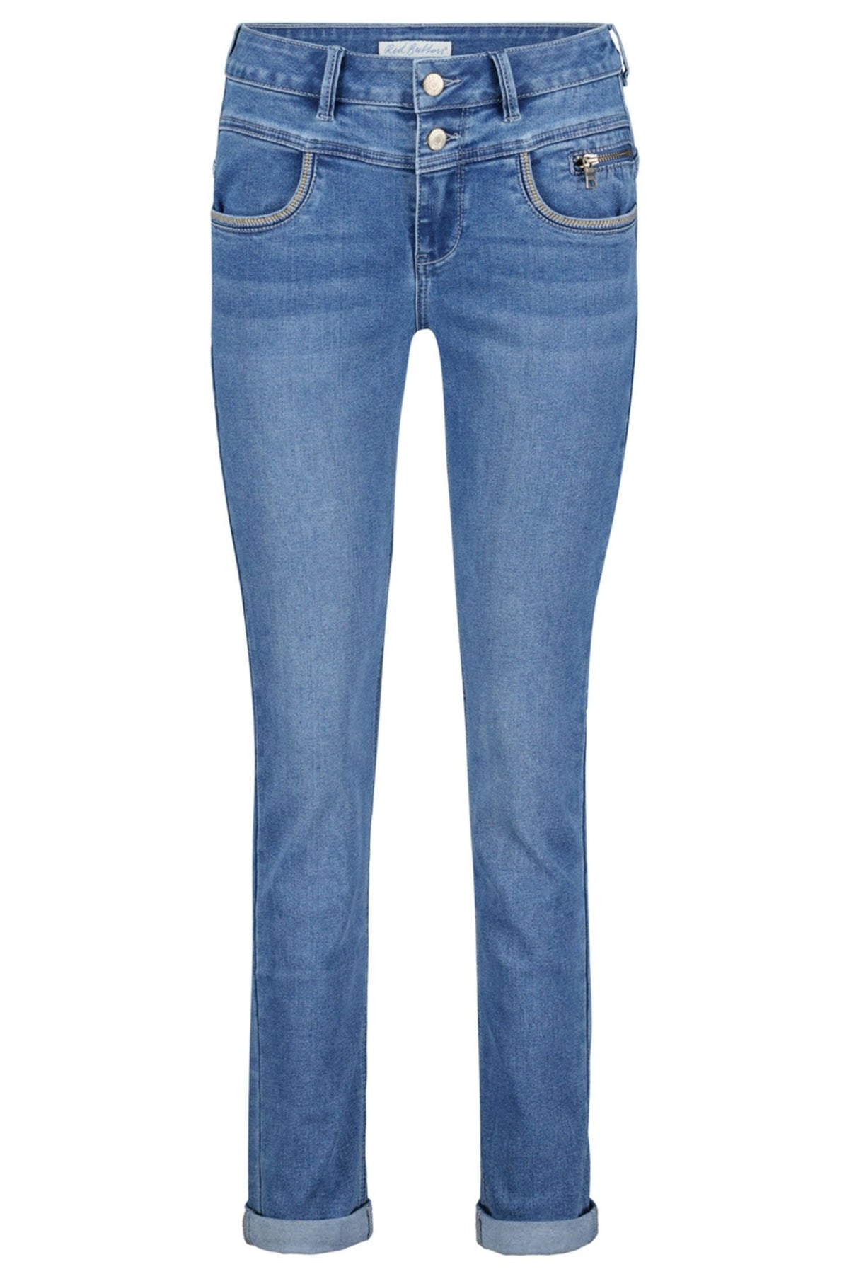 Red Button SRB4235 Sienna Blue 1 Zip Stone Used Look Denim Jeans - Dotique