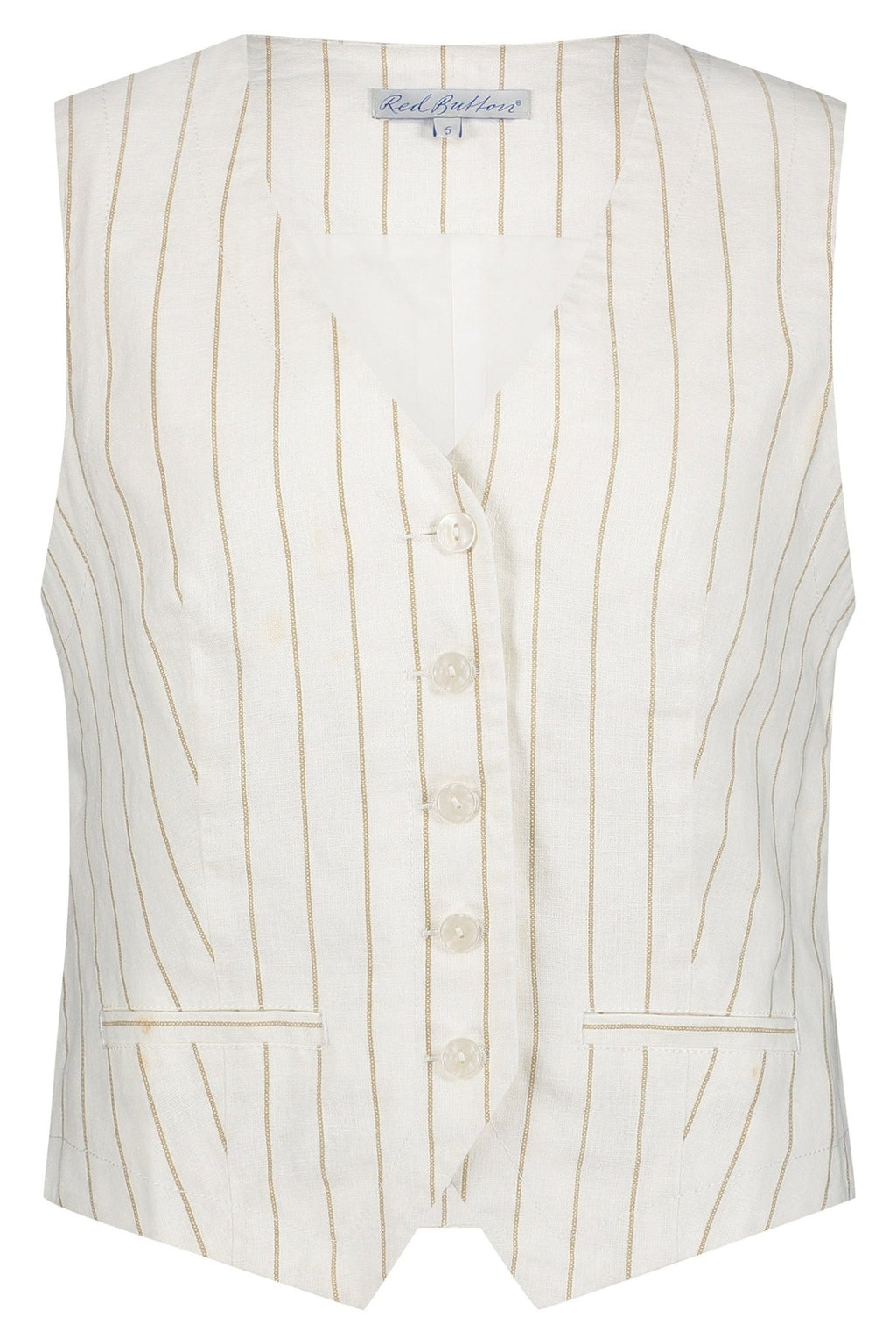 Red Button SRB4514 Cotton Waistcoat Linen Stripe Dark Sand - Dotique