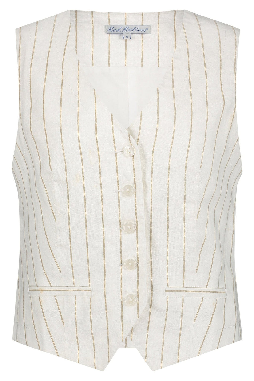 Red Button SRB4514 Cotton Waistcoat Linen Stripe Dark Sand - Dotique