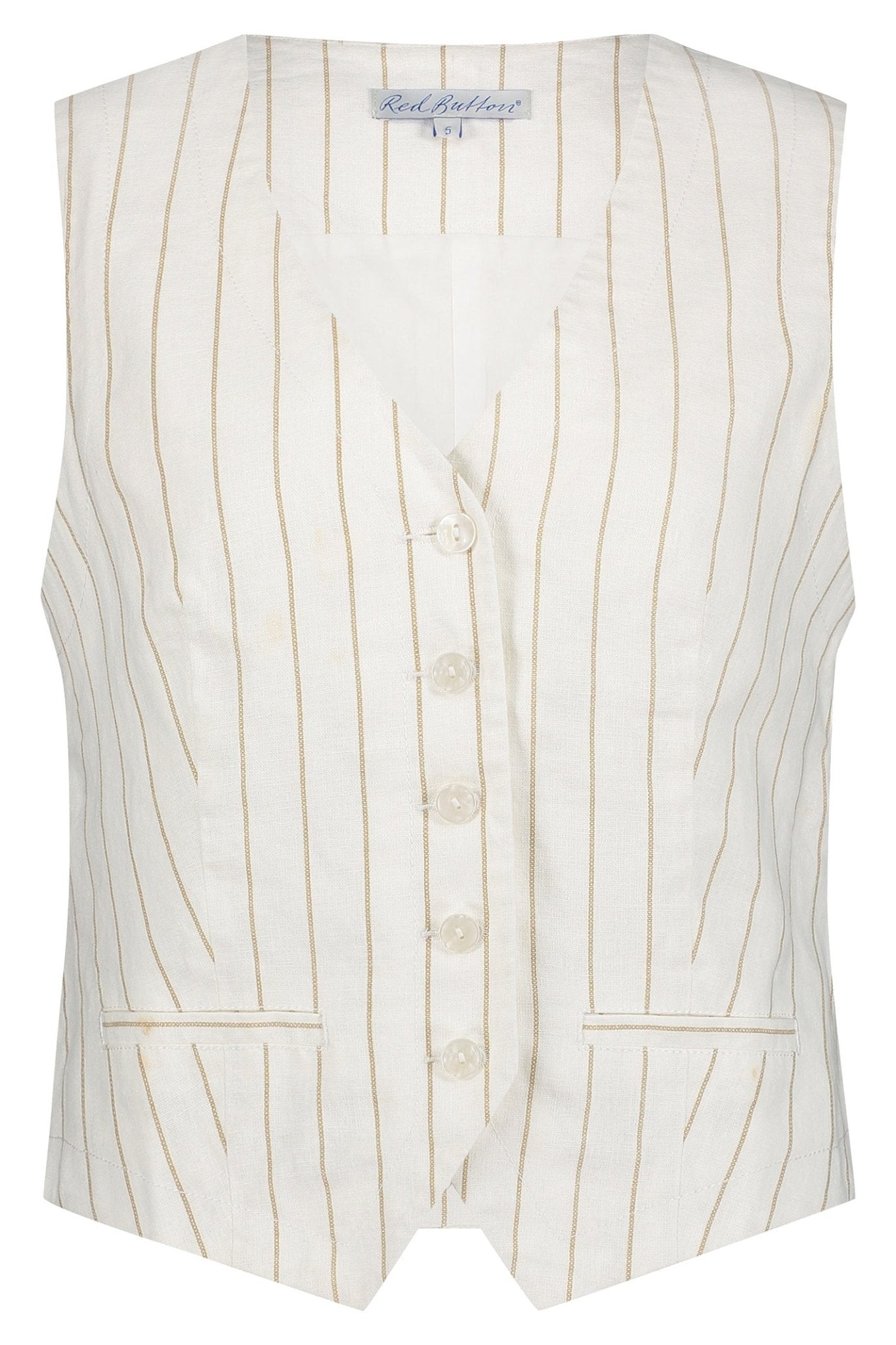 Red Button SRB4514 Cotton Waistcoat Linen Stripe Dark Sand - Dotique