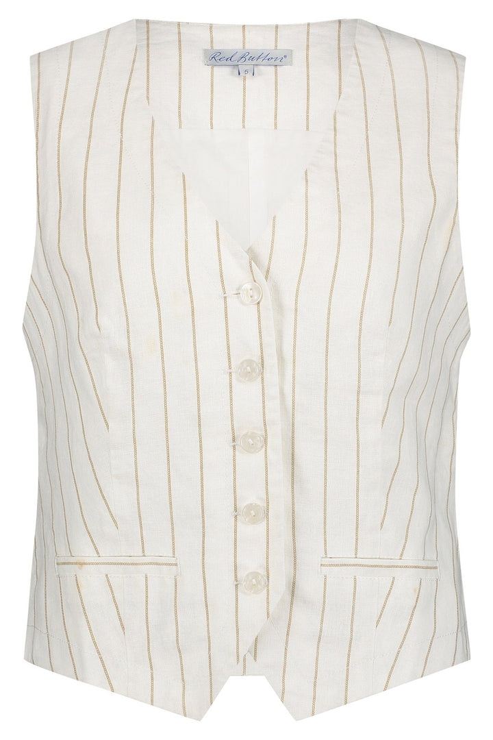 Red Button SRB4514 Cotton Waistcoat Linen Stripe Dark Sand - Dotique