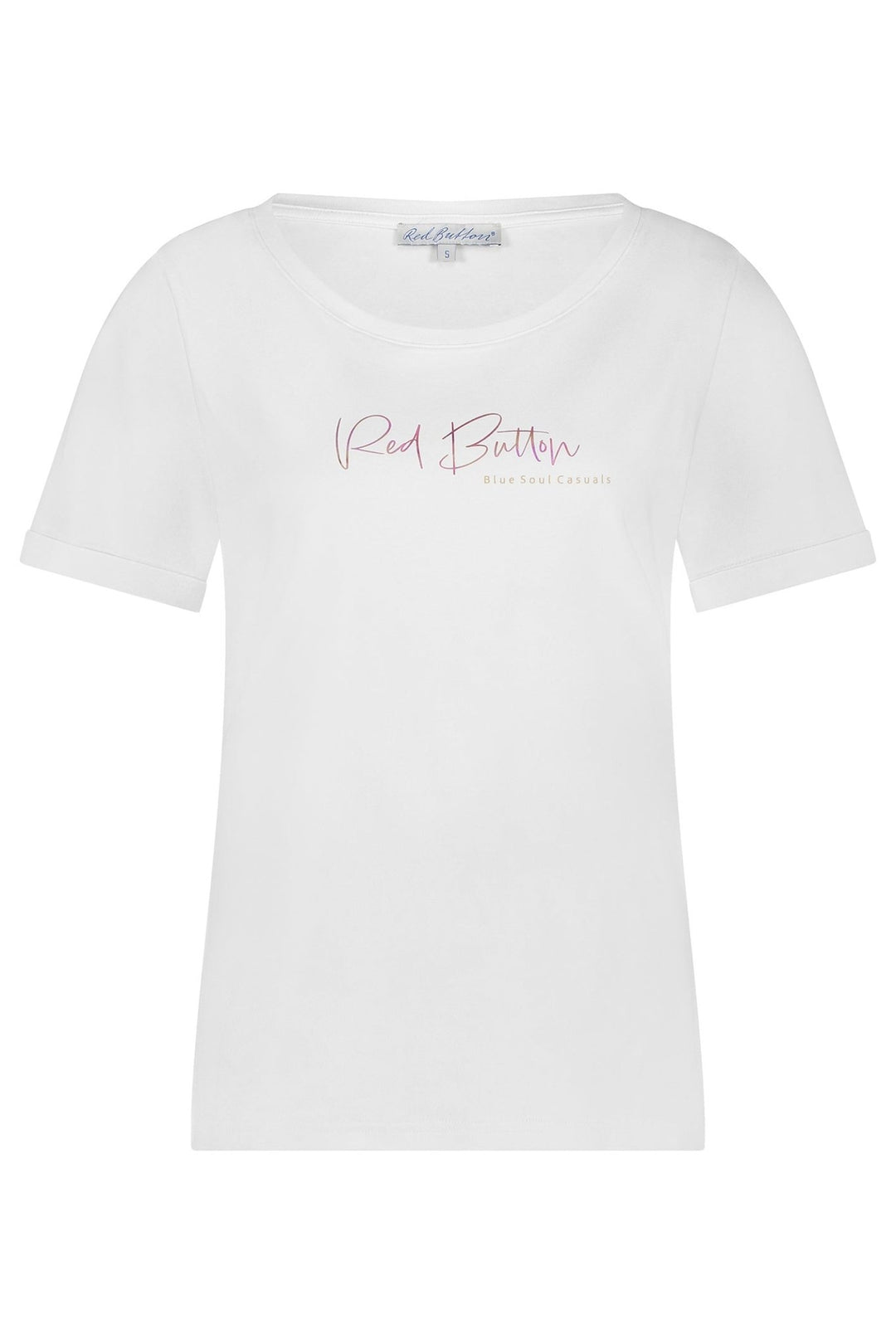 Red Button SRB4559 Tee Temmy Logo White Cotton T-Shirt Raspberry Foil - Dotique