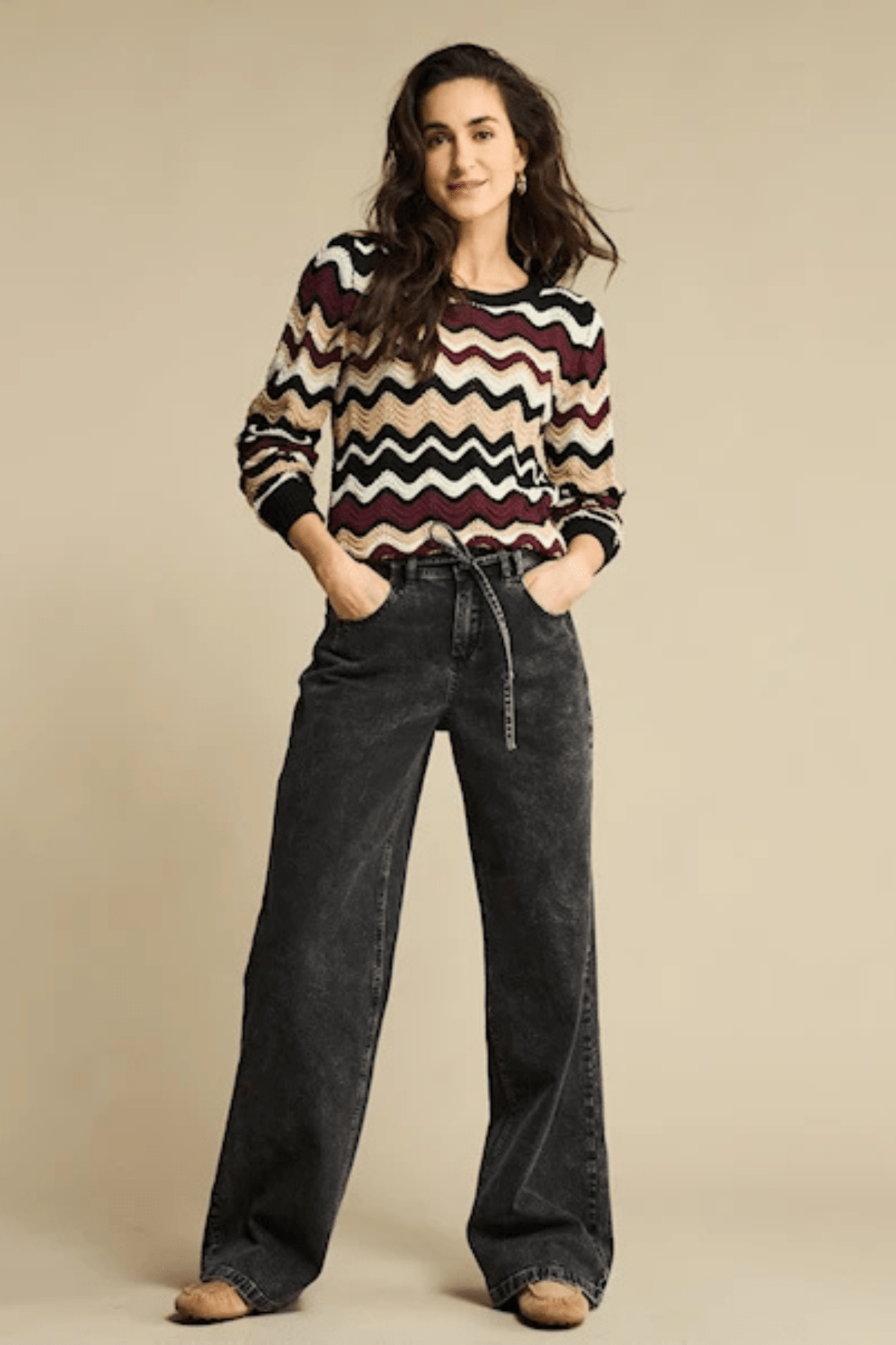 Red Button SRB4585 Fanny Stripe Jumper Aubergine/Latte - Dotique - Red Button