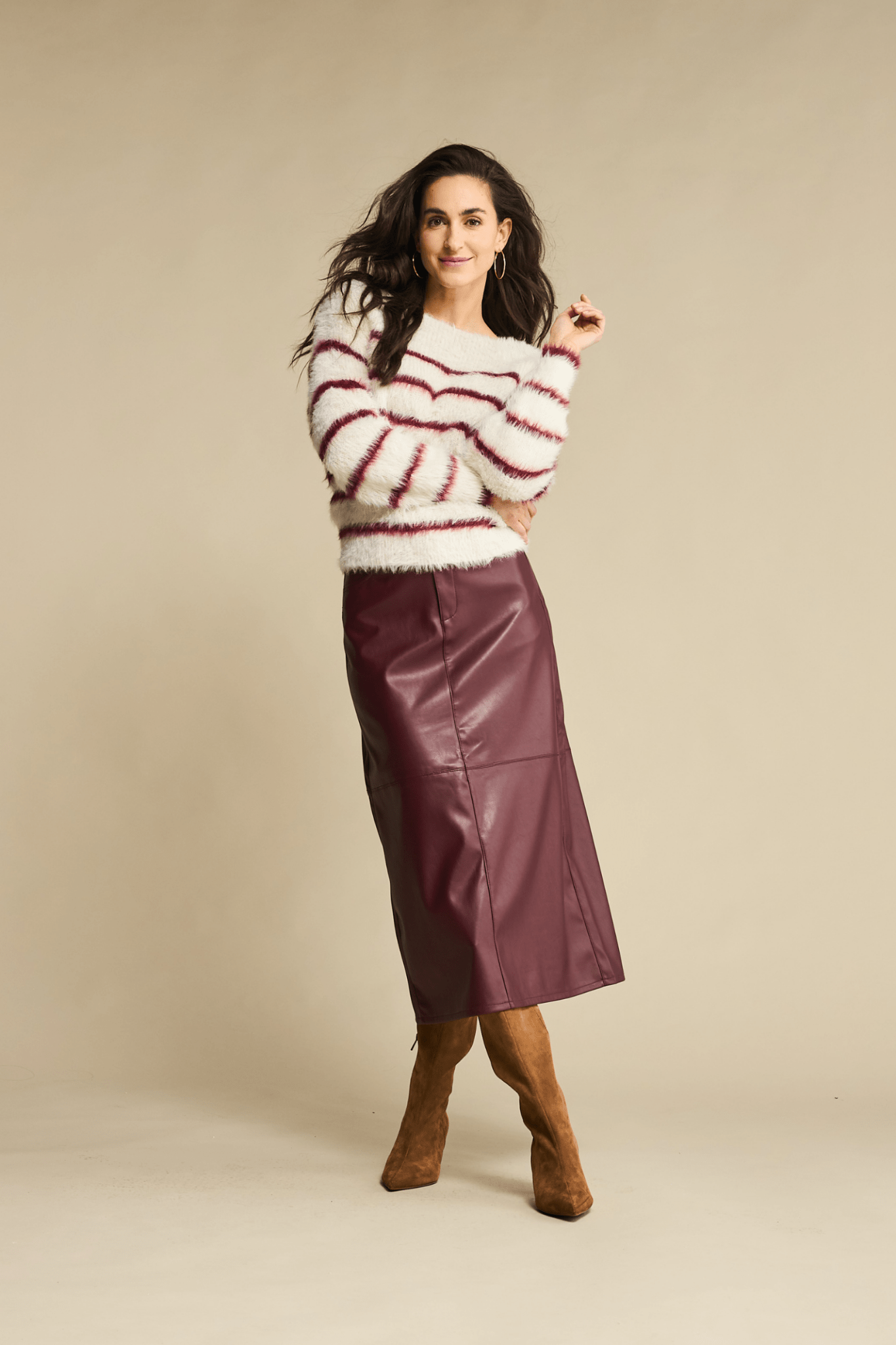 Red Button SRB4629 Aline Faux Leather Skirt Aubergine - Dotique - Red Button