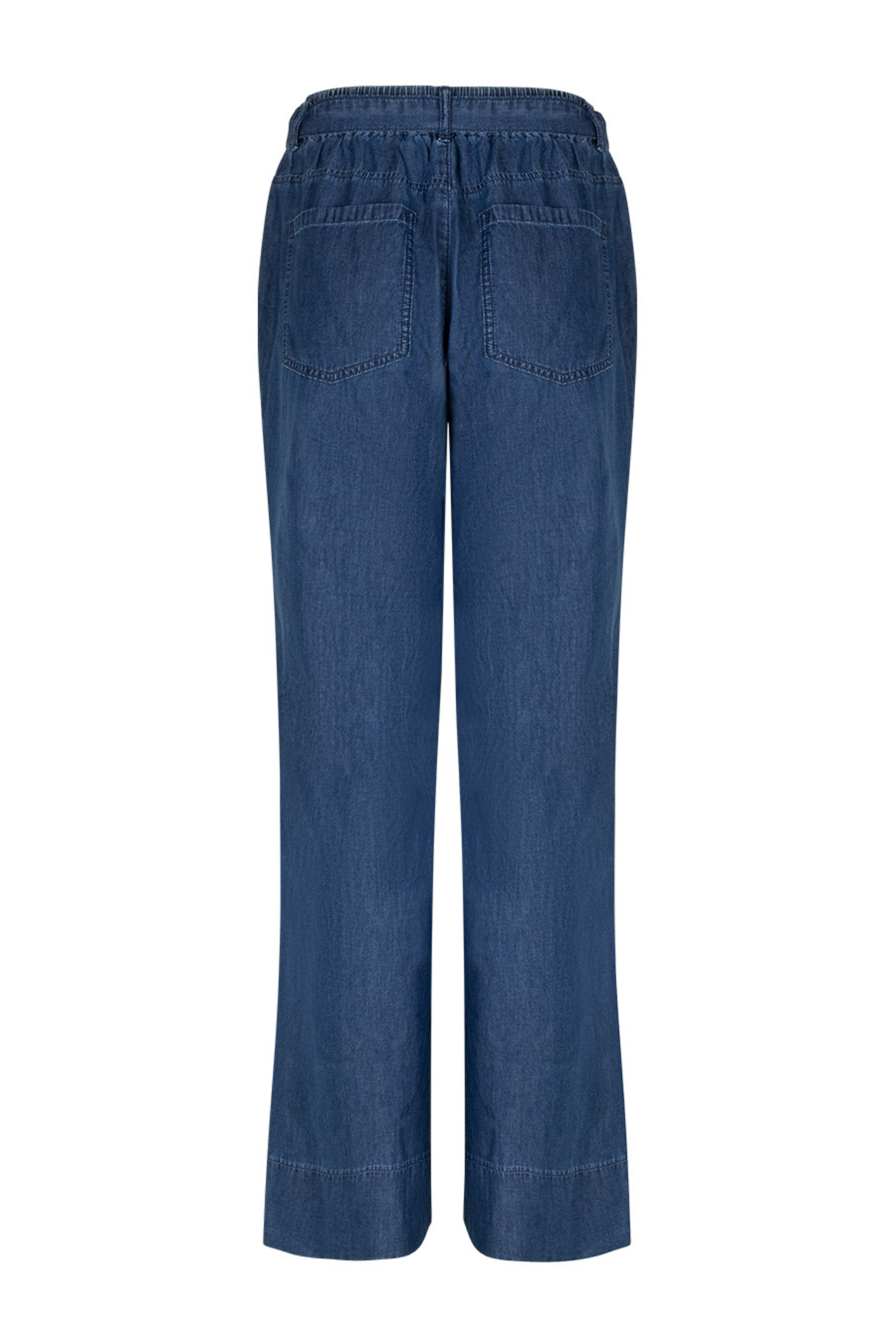 Red Button SRB4804 Claudette Palazzo Denim Rinse Trousers showing back view, shop Red Button at Dotique for stylish denim wide leg pants