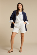Red Button SRB4850 Terry Sweater Chestprint offwhite/darkblue styled on model, shop Red Button at Dotique for casual comfort.