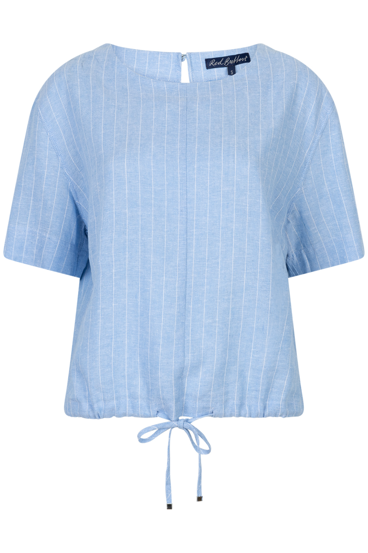 Red Button SRB4863 Skyler Linen/Visc Pinstripe Light Blue Top by Red Button available to shop at Dotique.