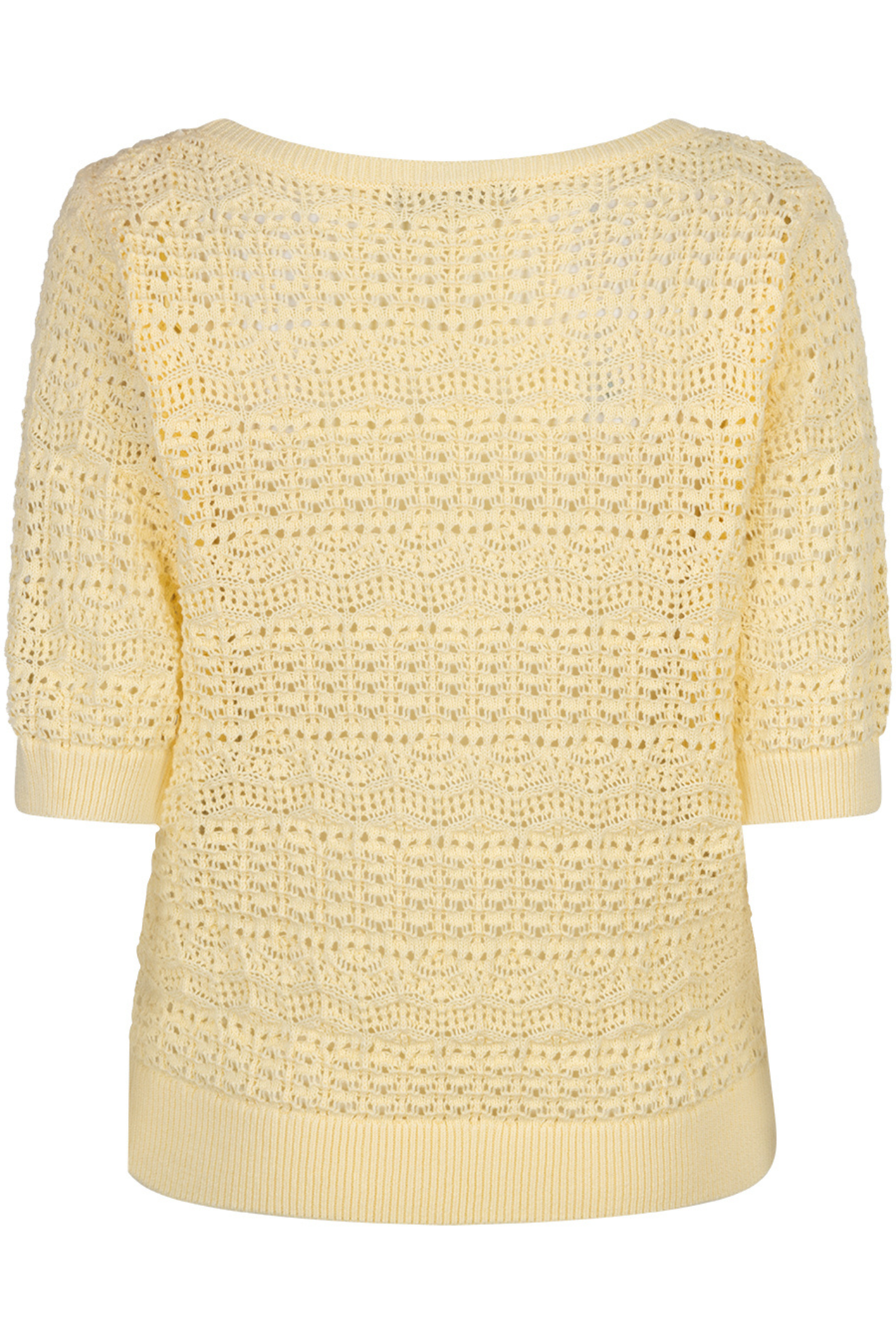 Back view of Red Button SRB4895 Sweet Ajour Butter Yellow knit with open stitch pattern, shop Red Button at Dotique