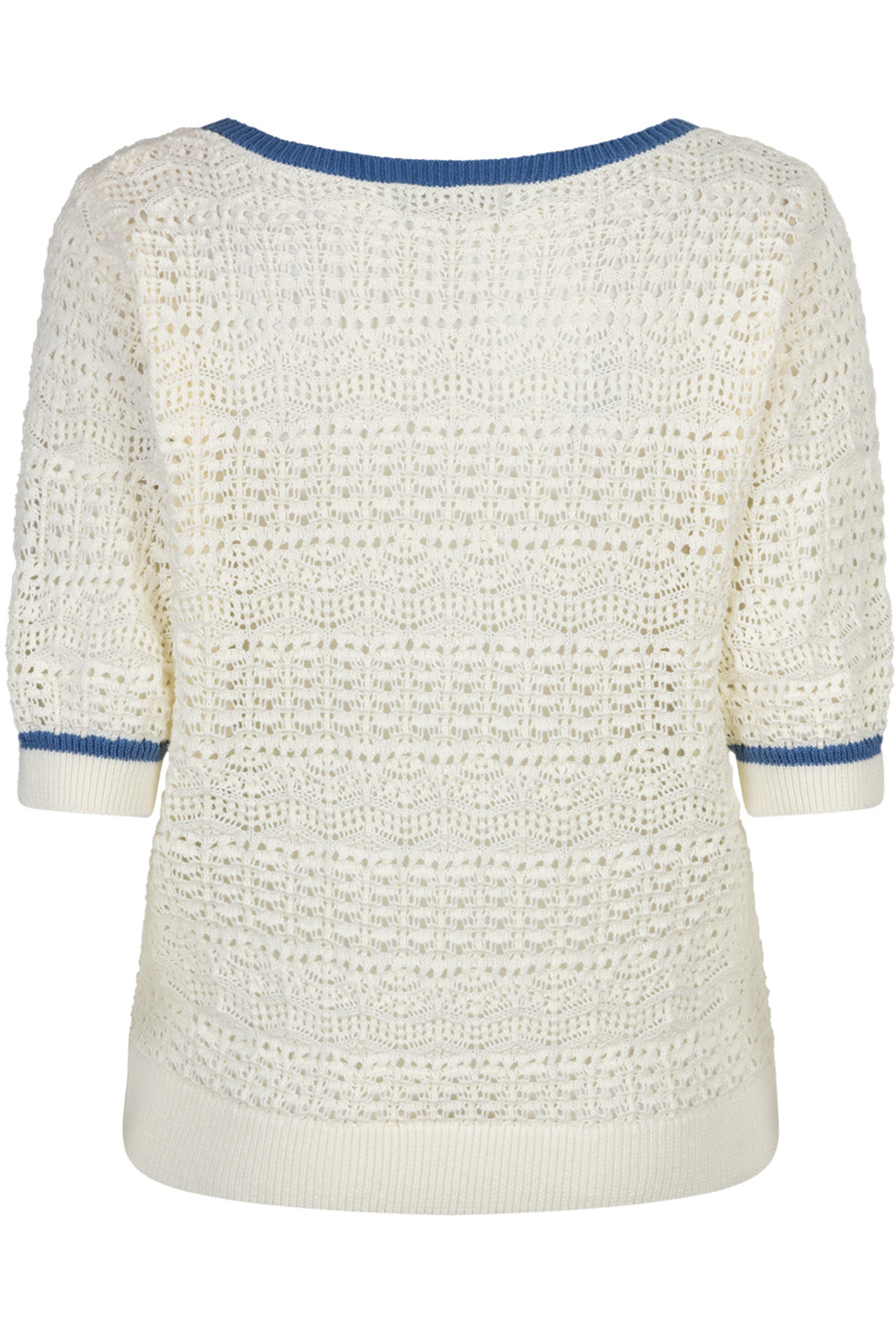 Back view of Red Button SRB4895 Sweet Ajour Offwhite/Blue knit with open stitch, shop Red Button at Dotique summer collection