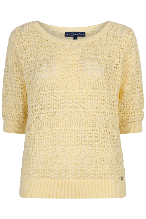 Front view of Red Button SRB4895 Sweet Ajour Butter Yellow knit with open stitch design, shop Red Button at Dotique