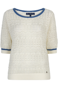 Front view of Red Button SRB4895 Sweet Ajour Offwhite/Blue knit with open stitch, shop Red Button at Dotique