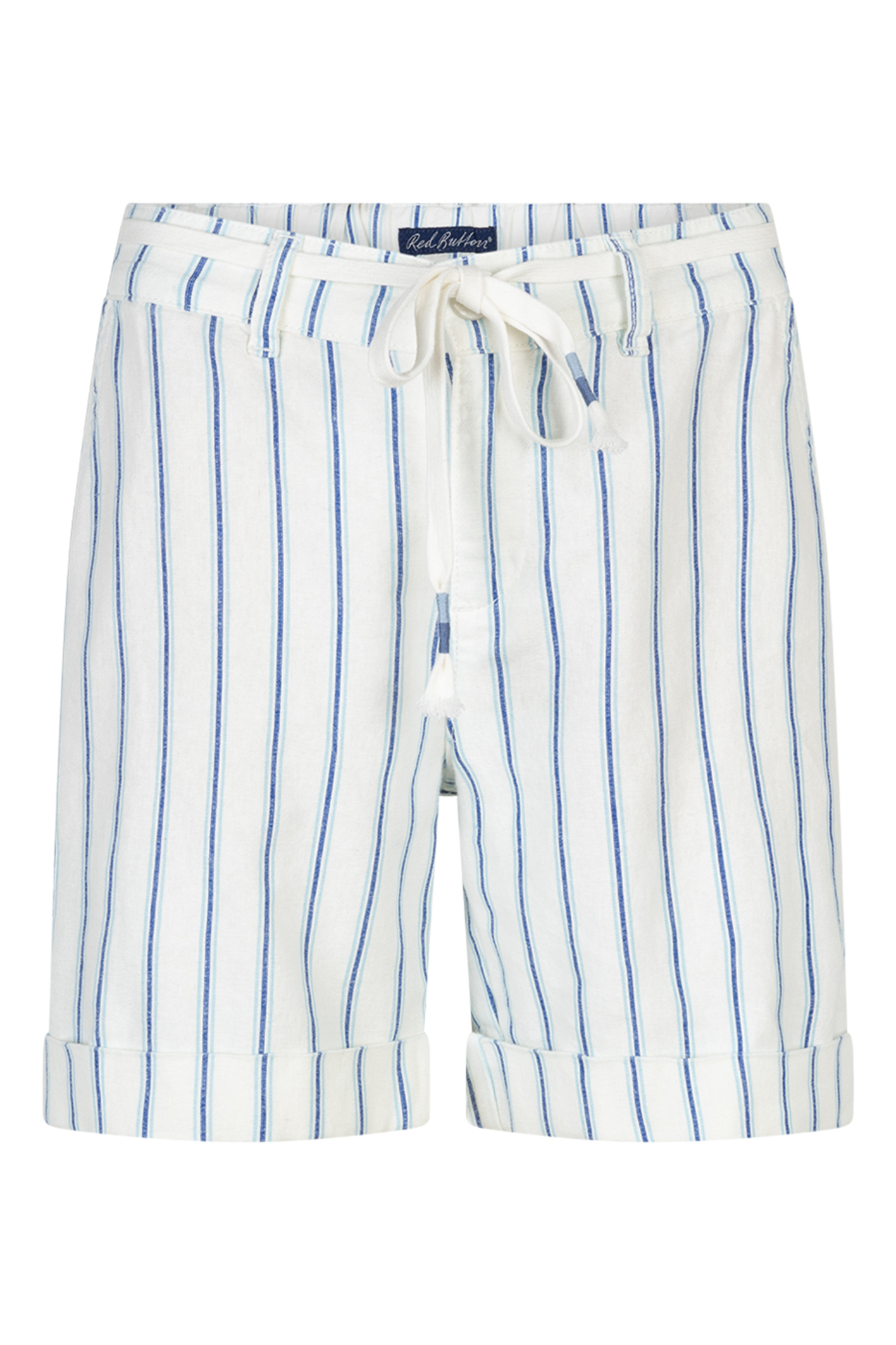 Front view of Red Button SRB4917 Camille Short Linen/Co Cobalt Stripe by Red Button shop Dotique for relaxed summer style