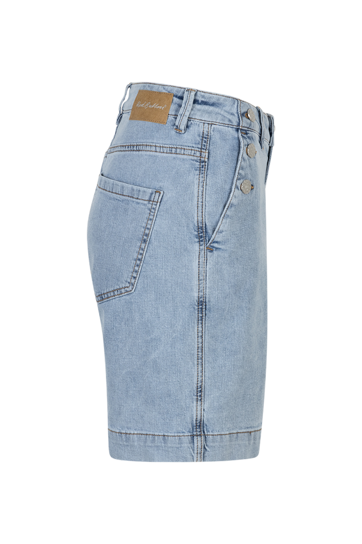 Red Button SRB4936 Bibette Short & Buttons Denim Bleach by Red Button shown in light bleach denim, shop Red Button at Dotique