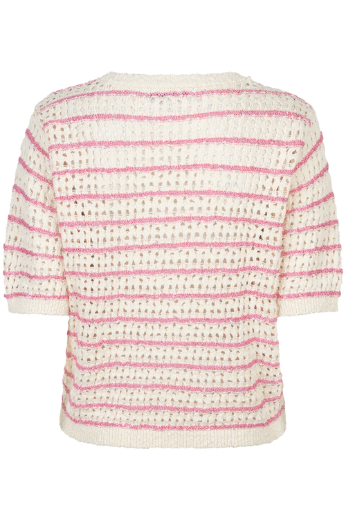 Striped knit top by Red Button in pink. Lightweight, relaxed and easy to wear with jeans or trousers. Shop online at Dotique.