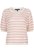 Striped knit top by Red Button in pink. Lightweight, relaxed and easy to wear with jeans or trousers. Shop online at Dotique.