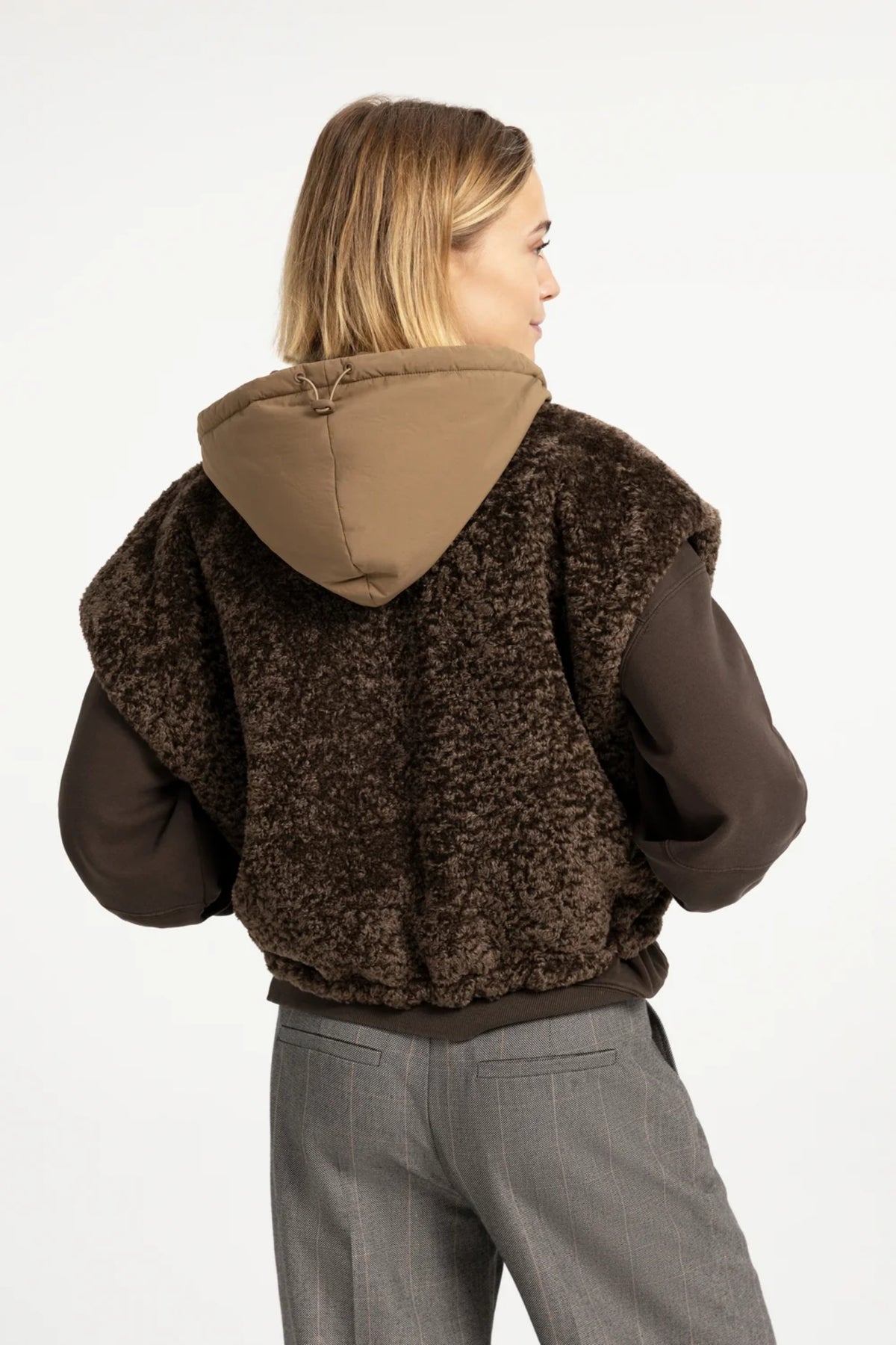 YAYA Reversible Faux Fur Bodywarmer with Hood - Slate Black Brown 02-021009-609