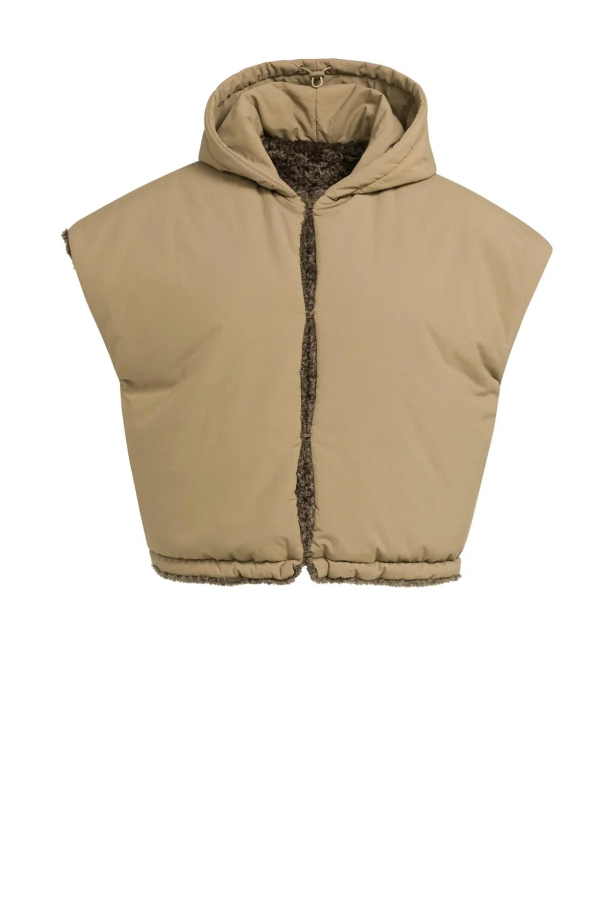 YAYA Reversible Faux Fur Bodywarmer with Hood - Slate Black Brown 02-021009-609