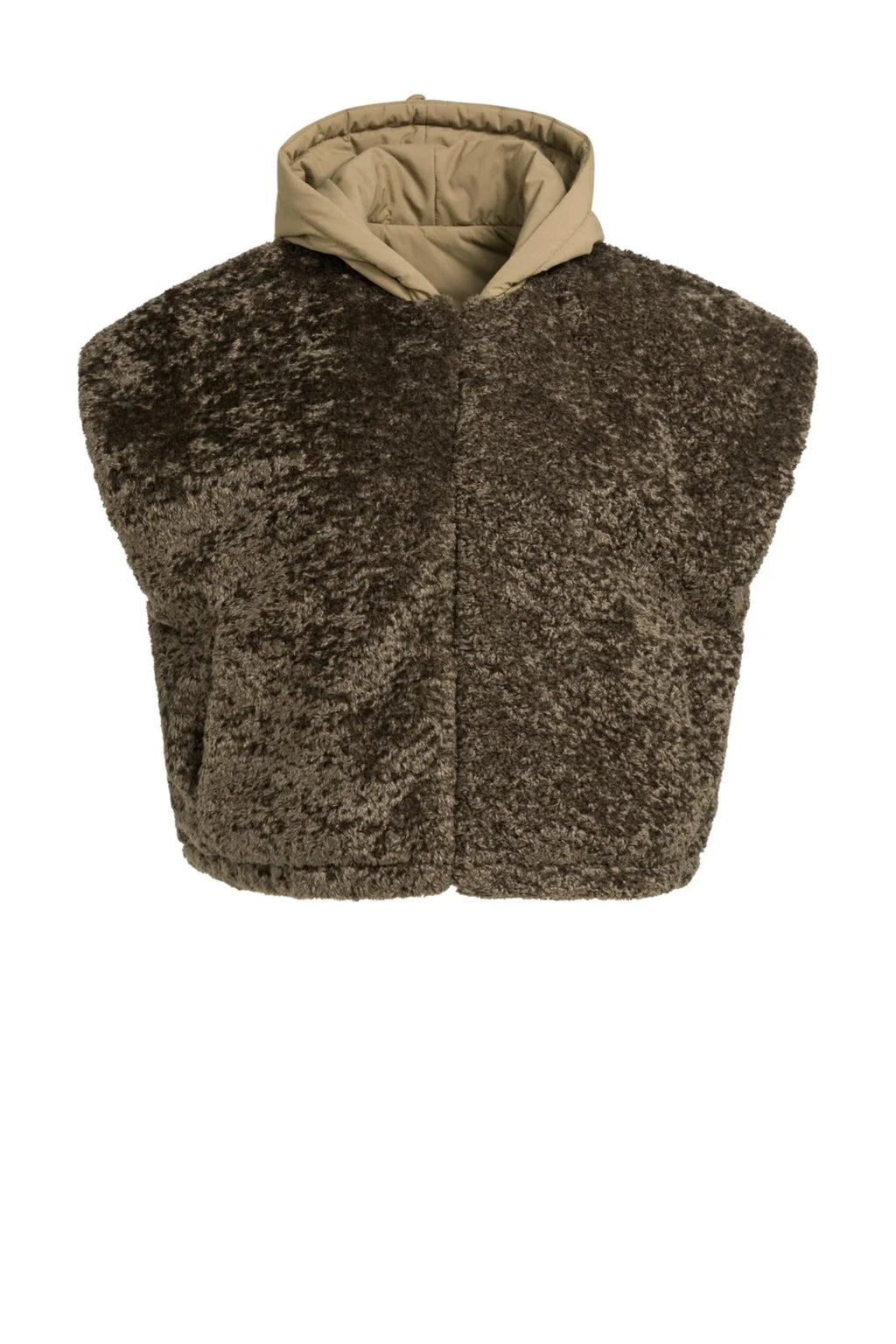 YAYA Reversible Faux Fur Bodywarmer with Hood - Slate Black Brown 02-021009-609
