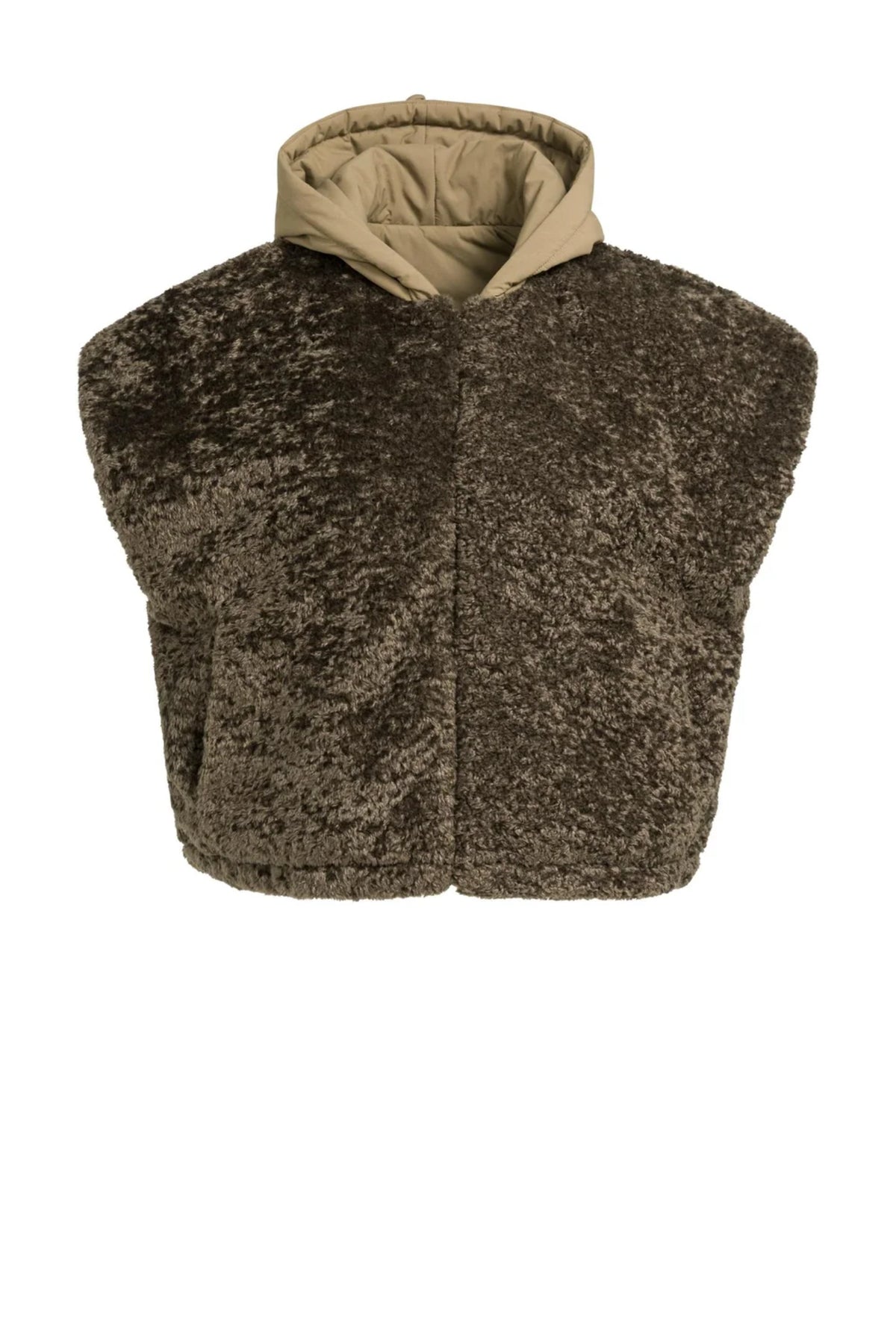 YAYA Reversible Faux Fur Bodywarmer with Hood - Slate Black Brown 02-021009-609