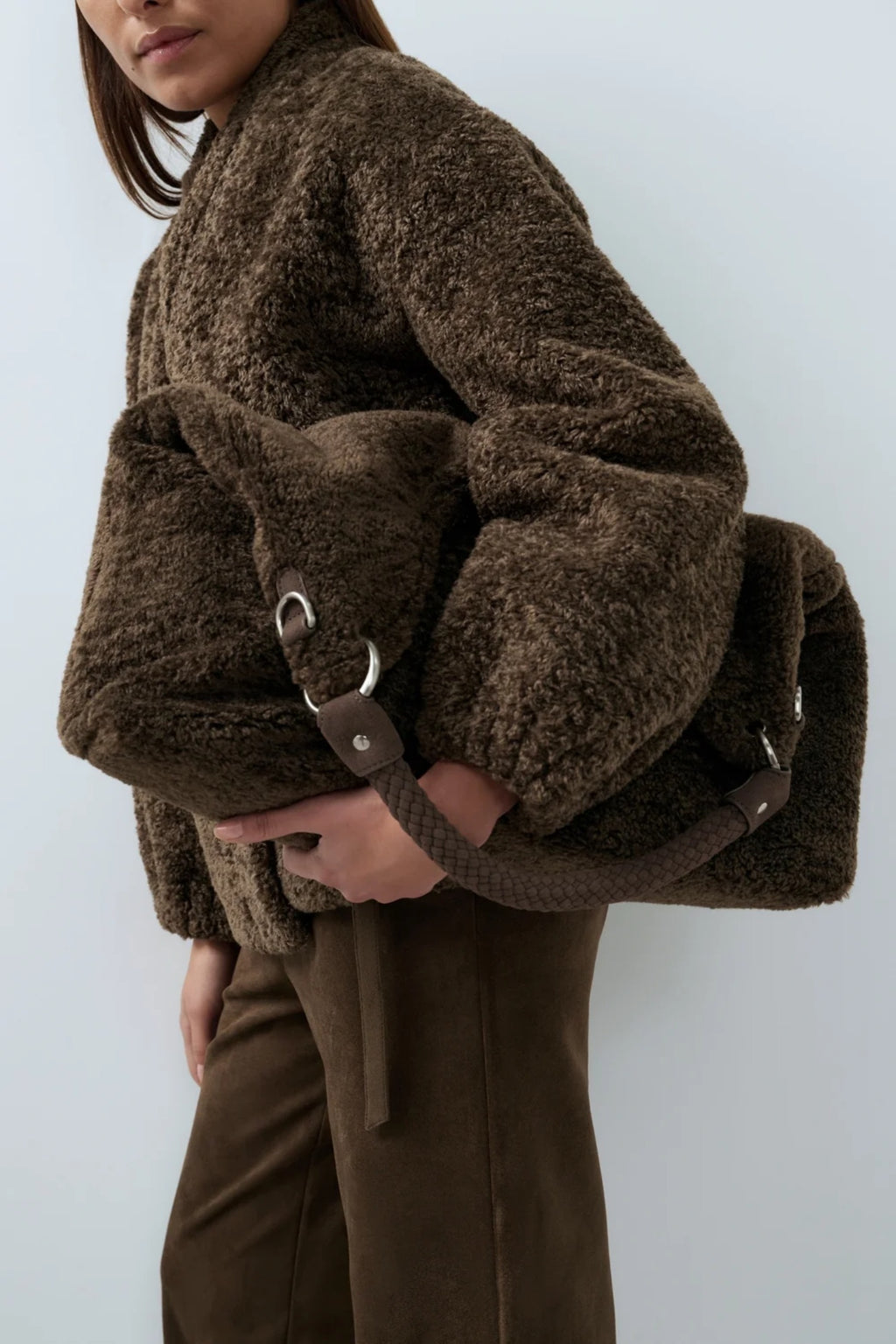 YAYA Reversible Nylon and Faux Fur Bag - Slate Black Brown 03-003128-609