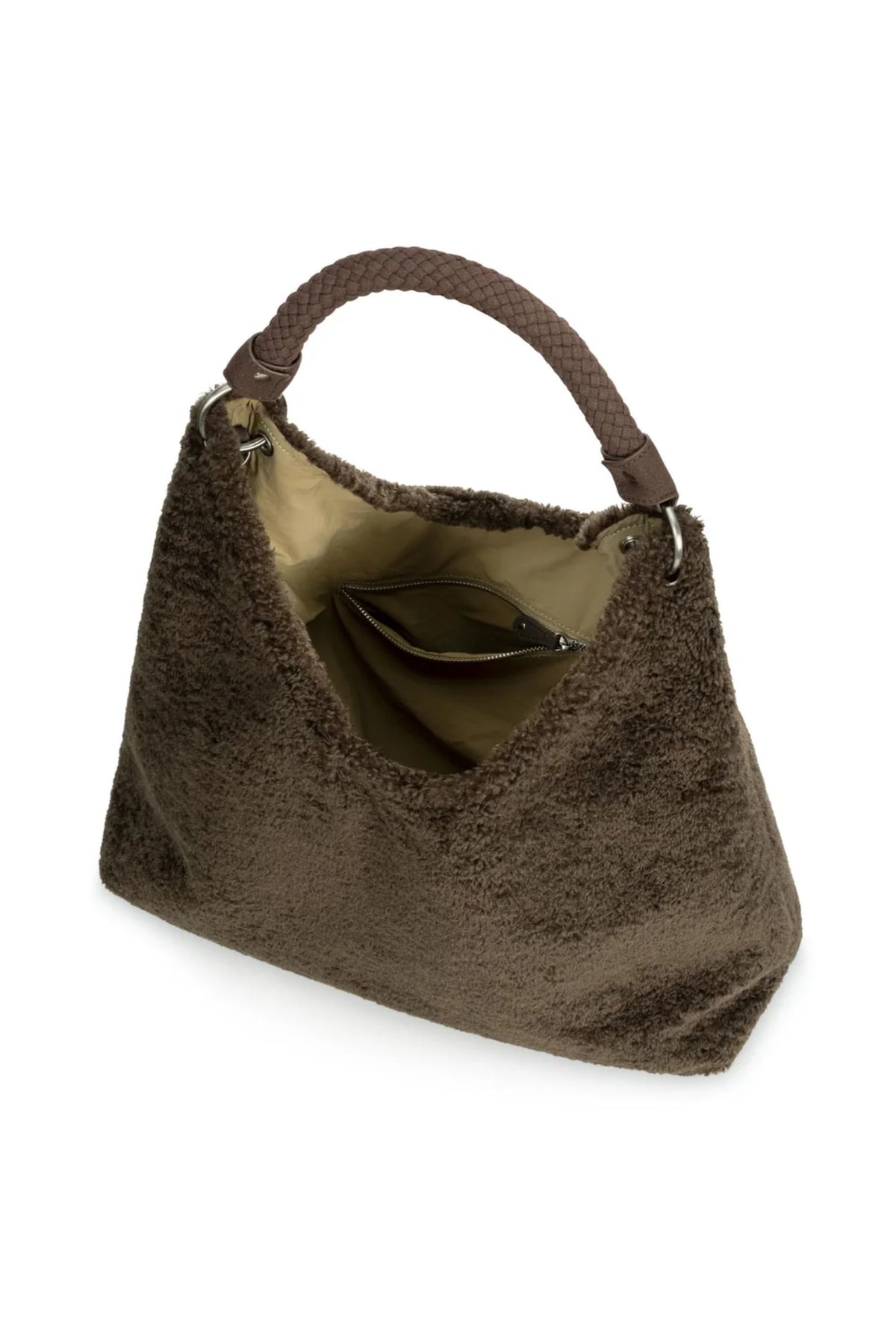 YAYA Reversible Nylon and Faux Fur Bag - Slate Black Brown 03-003128-609