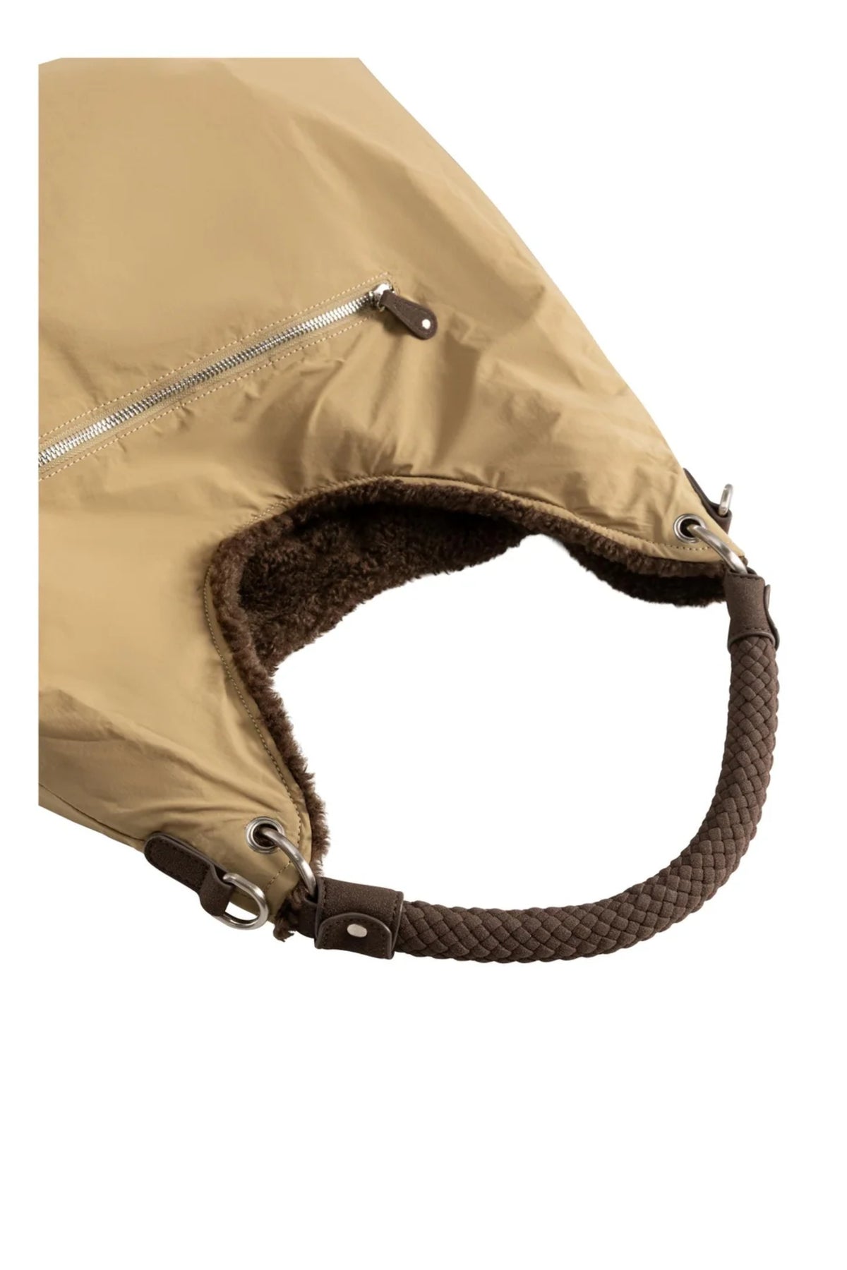YAYA Reversible Nylon and Faux Fur Bag - Slate Black Brown 03-003128-609