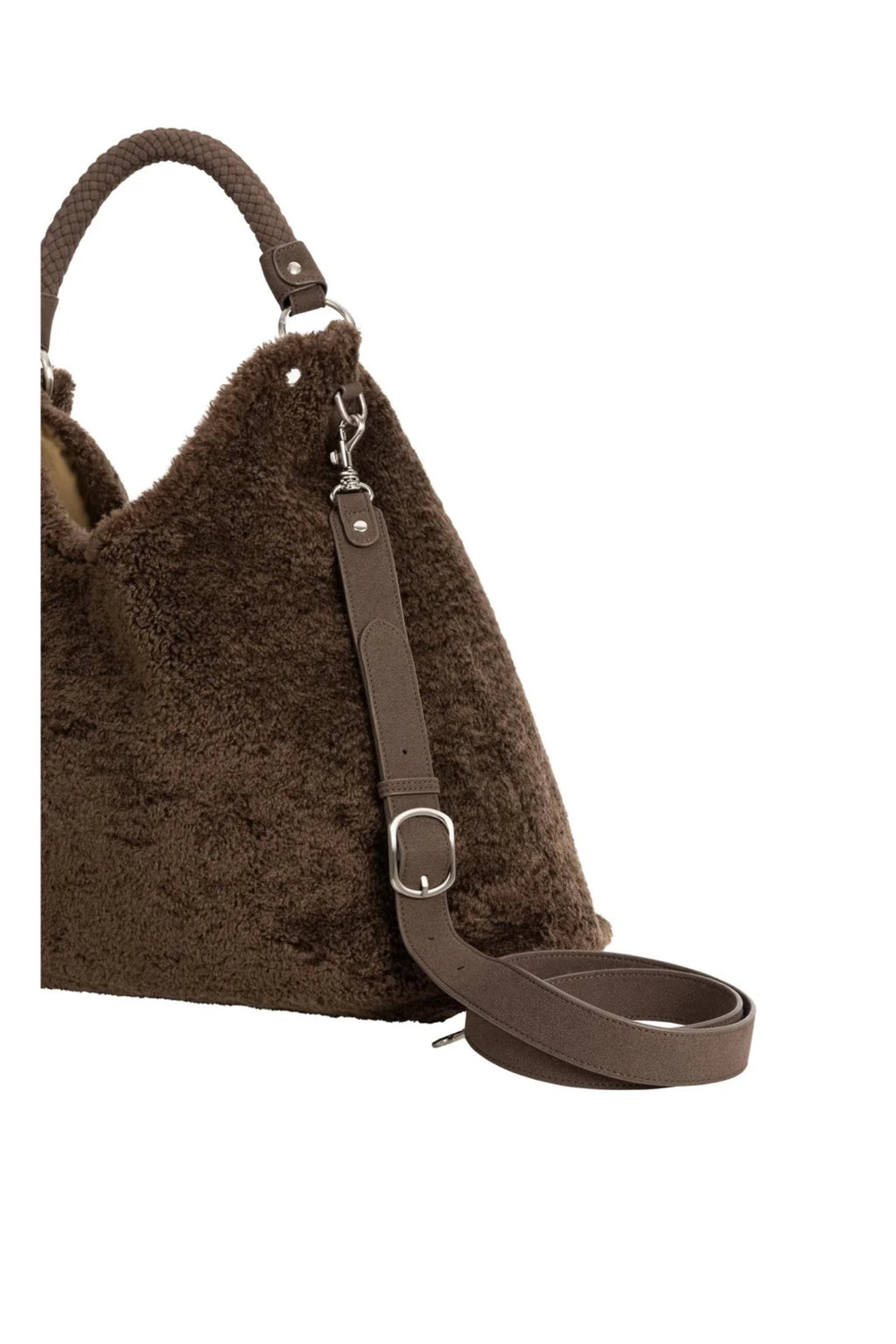 YAYA Reversible Nylon and Faux Fur Bag - Slate Black Brown 03-003128-609