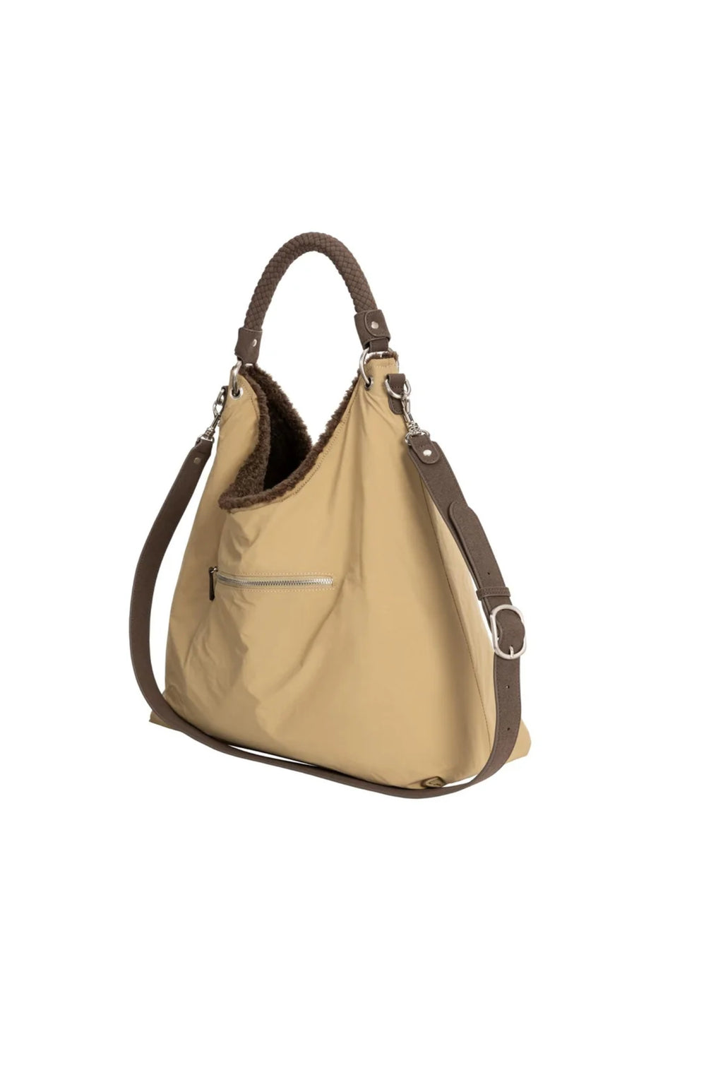 YAYA Reversible Nylon and Faux Fur Bag - Slate Black Brown 03-003128-609