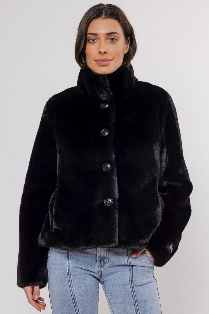 Rino & Pelle Vie 7002411 Single Breasted Fake Fur Jacket Black - Dotique