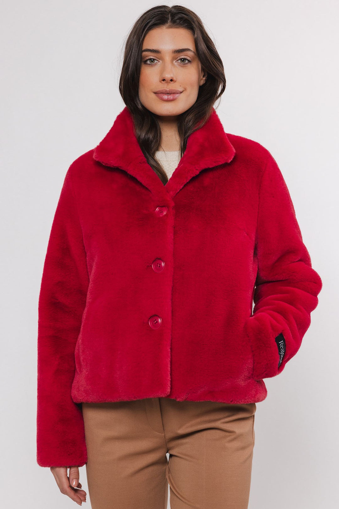 Rino & Pelle Vie 7002411 Single Breasted Fake Fur Jacket Red Berry - Dotique